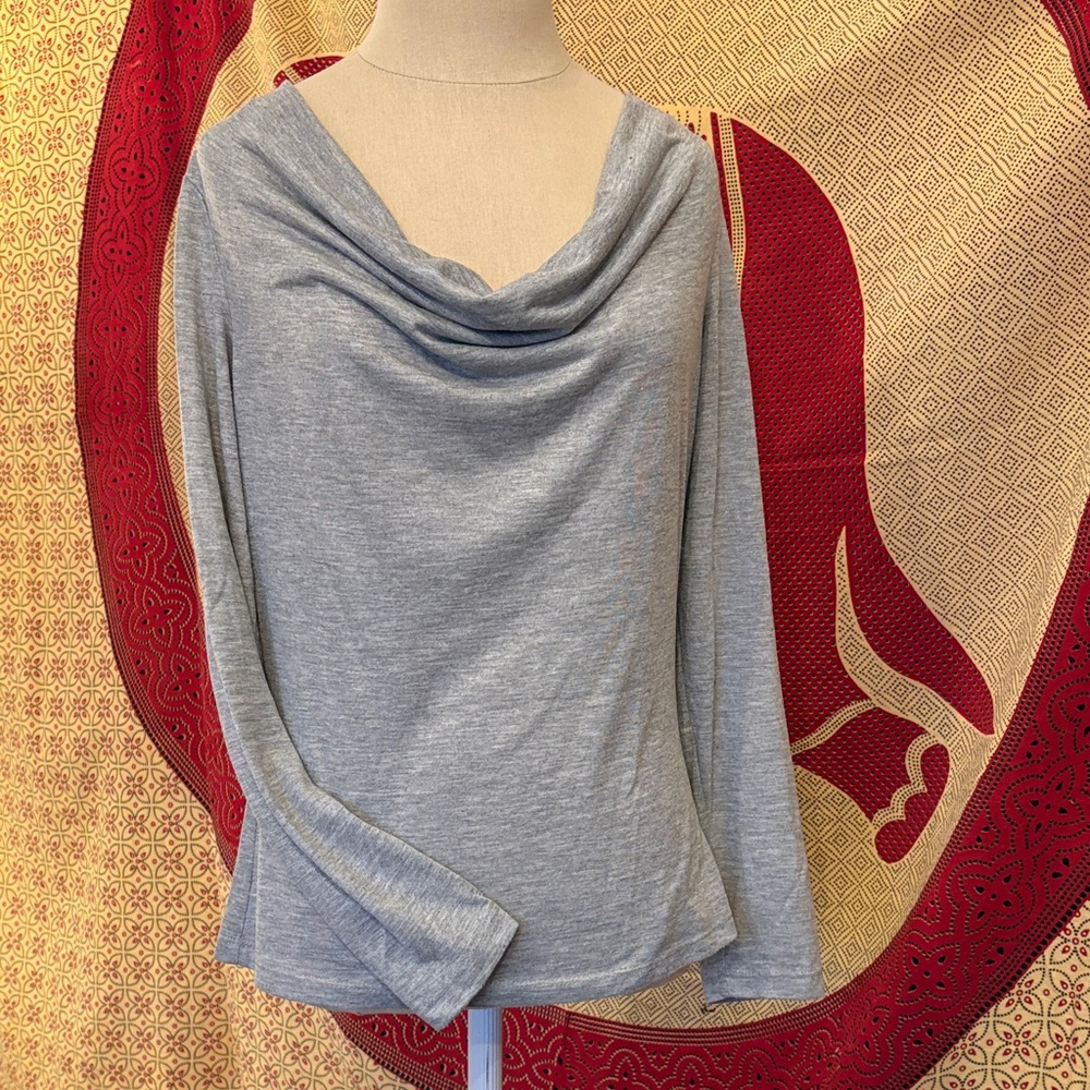 Newport News Light Gray Shimmery Cowl Neck Blouse